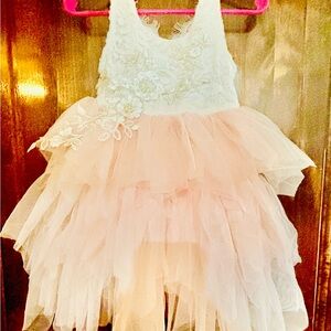 2Bunnies beautiful formal White and Pink Layered Dress new no tags